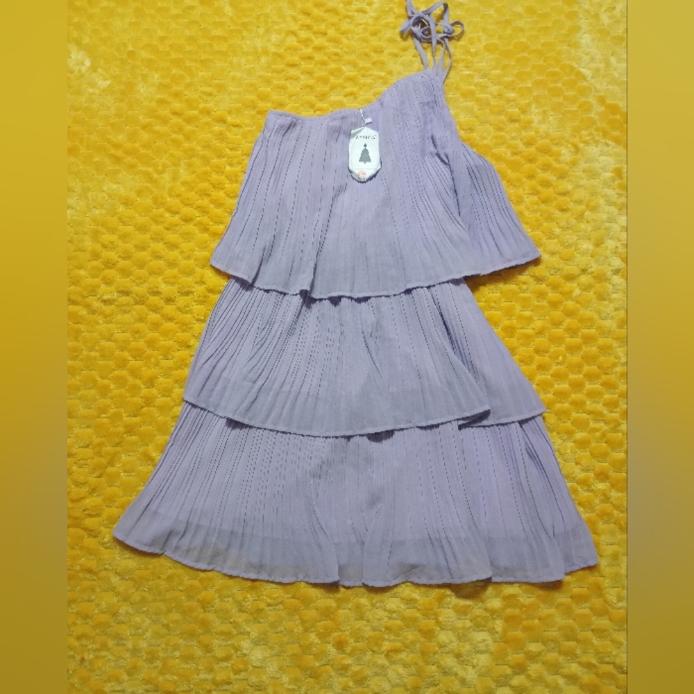 Purple One Shoulder Pleated Sundress for Cocktail